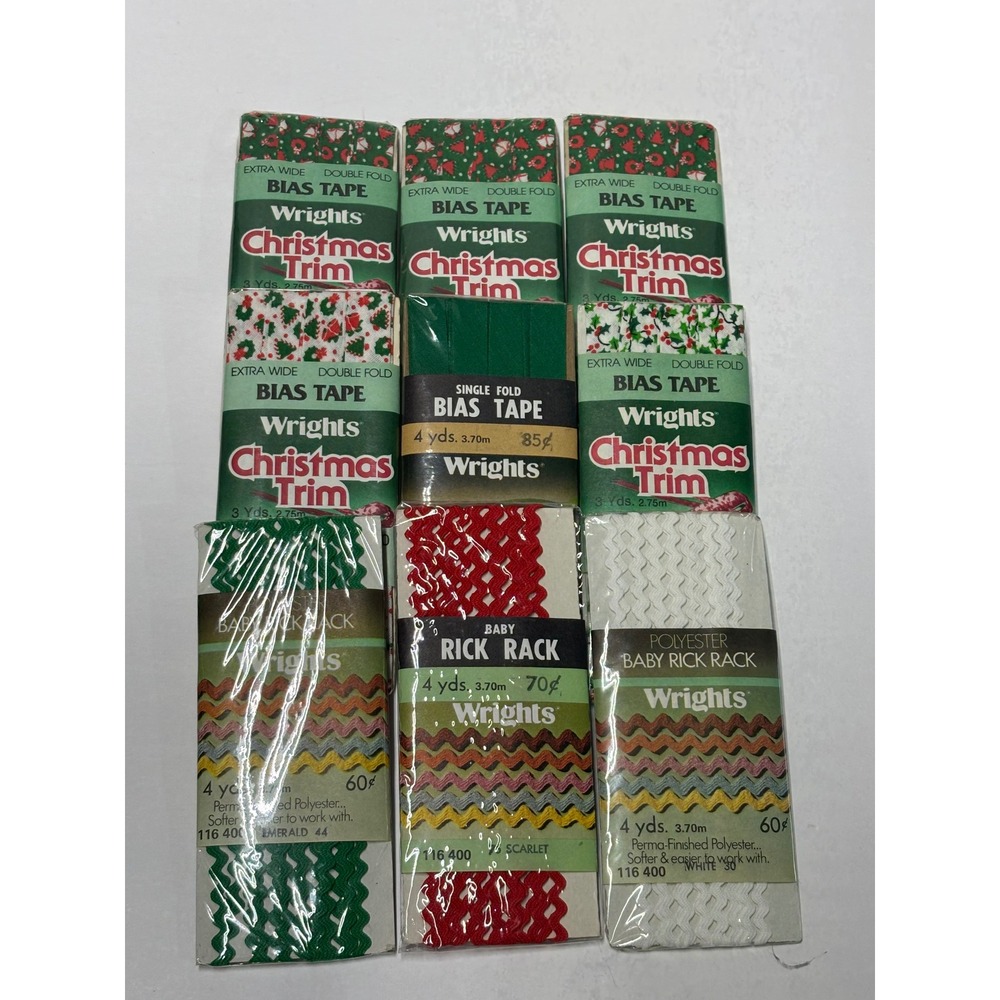 VTG Wrights Christmas Trim Bias Tape Rick Rack Braid Winners Lot 11pc Holiday